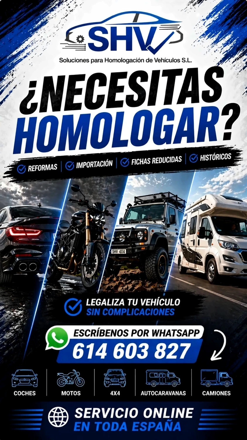 Cartel oficial de SHV para homologación de vehículos, reformas, importación y fichas reducidas